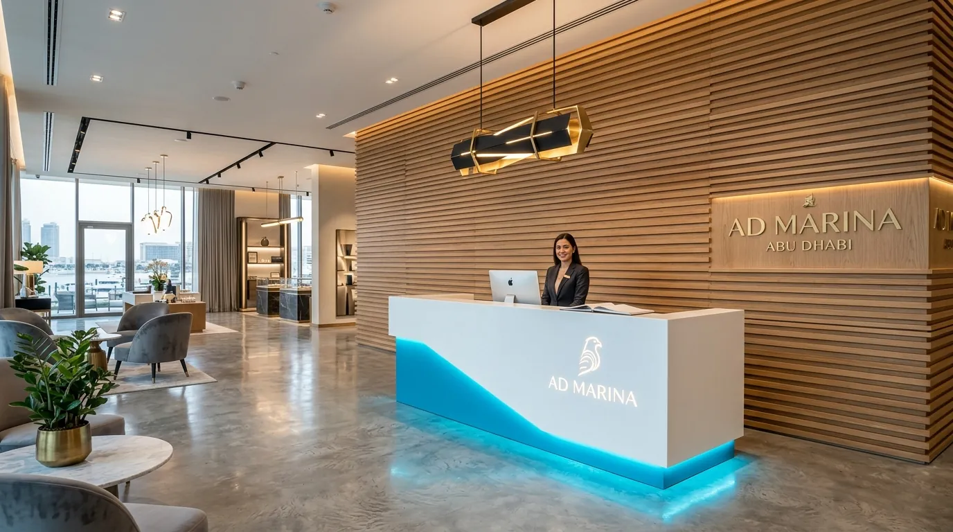Commercial retail reception branding area fit-out Abu Dhabi